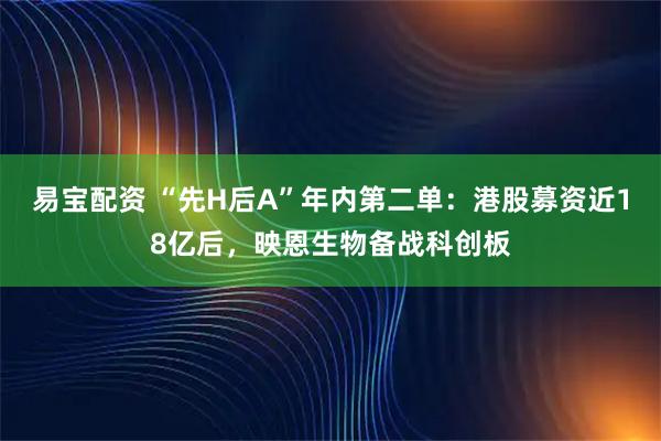 易宝配资 “先H后A”年内第二单：港股募资近18亿后，映恩生物备战科创板