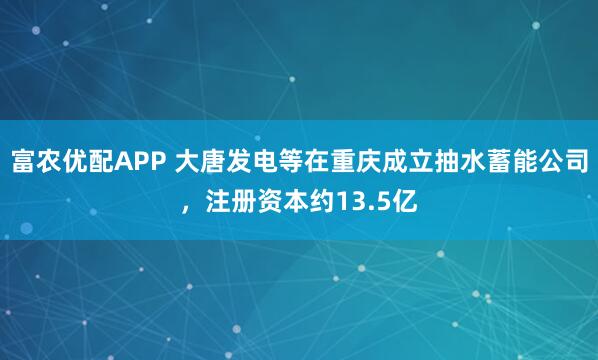 富农优配APP 大唐发电等在重庆成立抽水蓄能公司,注册资本约13.5亿